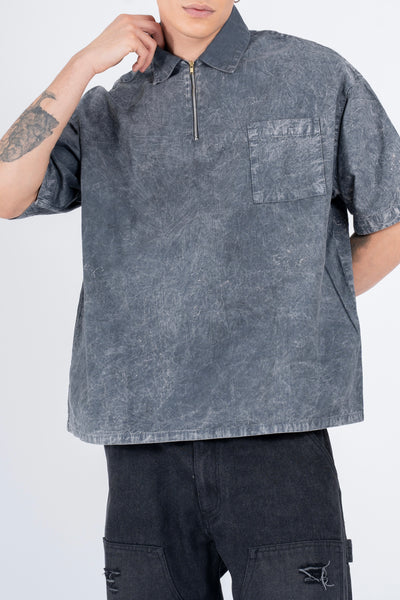 BUTTON DOWN SHIRT W/ZIPPER IN ACID WASHED CHARCOAL