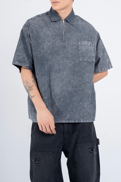 BUTTON DOWN SHIRT W/ZIPPER IN ACID WASHED CHARCOAL