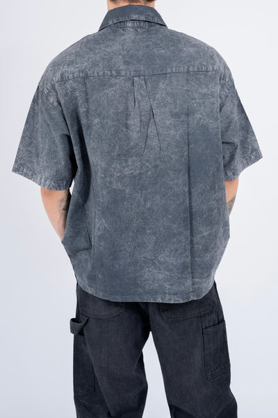 BUTTON DOWN SHIRT W/ZIPPER IN ACID WASHED CHARCOAL