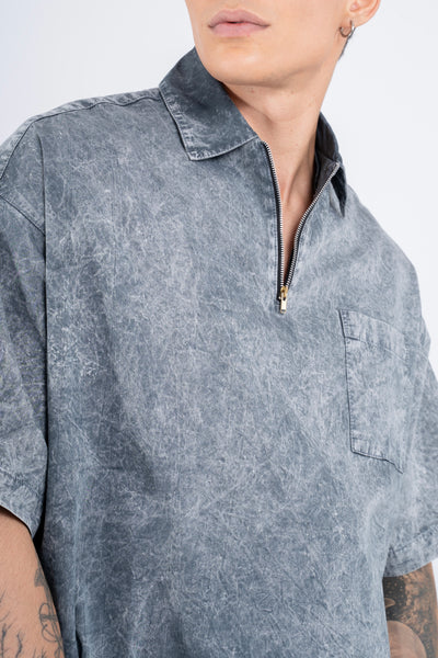 BUTTON DOWN SHIRT W/ZIPPER IN ACID WASHED GRAY