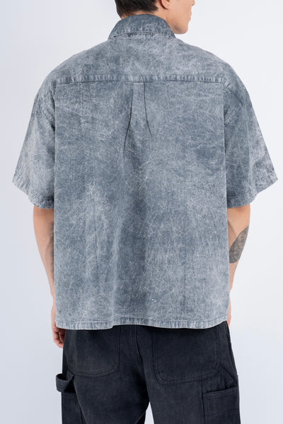 BUTTON DOWN SHIRT W/ZIPPER IN ACID WASHED GRAY