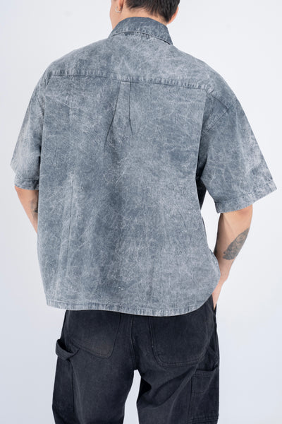 BUTTON DOWN SHIRT W/ZIPPER IN ACID WASHED GRAY