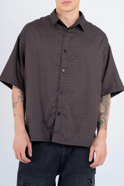 PLAID BUTTON DOWN SHIRT-BROWN