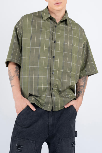 PLAID BUTTON DOWN SHIRT-GREEN