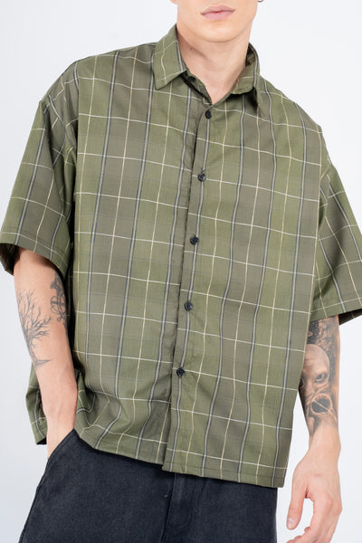 PLAID BUTTON DOWN SHIRT-GREEN