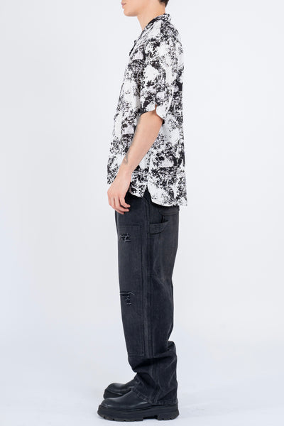 PRINTED OPEN COLLAR SHIRT BLACK/WHITE