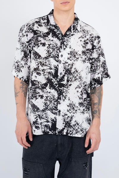 PRINTED OPEN COLLAR SHIRT BLACK/WHITE