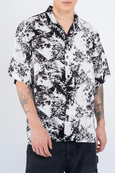 PRINTED OPEN COLLAR SHIRT BLACK/WHITE