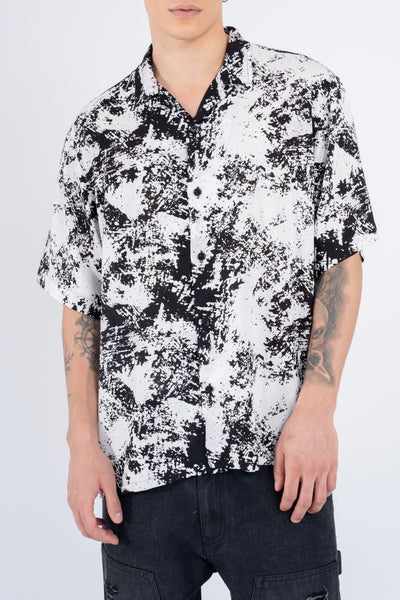 PRINTED OPEN COLLAR SHIRT BLACK/WHITE