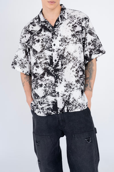 PRINTED OPEN COLLAR SHIRT BLACK/WHITE