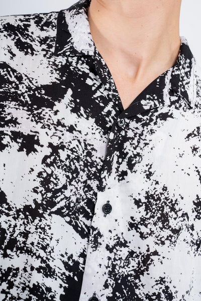 PRINTED OPEN COLLAR SHIRT BLACK/WHITE