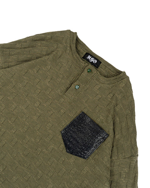 KNITTED HENLEY L/S OLIVE