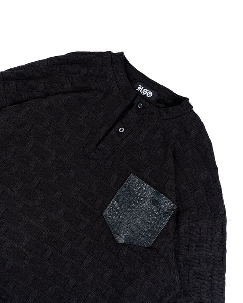 KNITTED HENLEY L/S BLACK