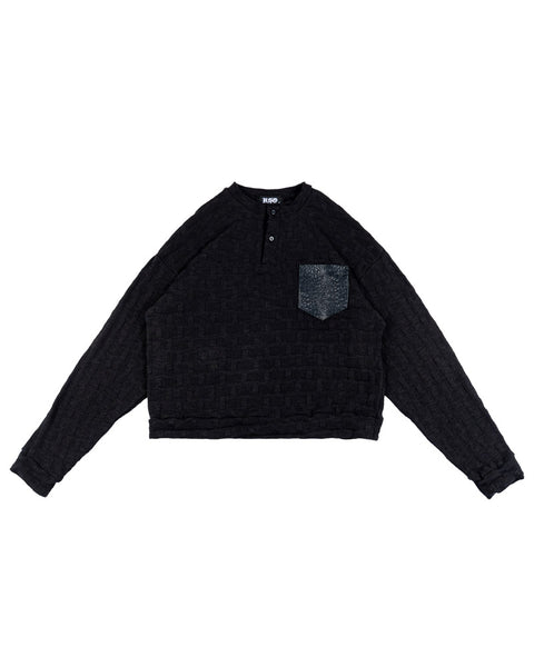 KNITTED HENLEY L/S BLACK