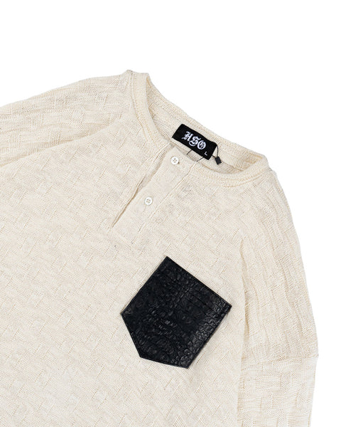 KNITTED HENLEY L/S OFF-WHITE