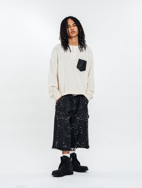 KNITTED HENLEY L/S OFF-WHITE