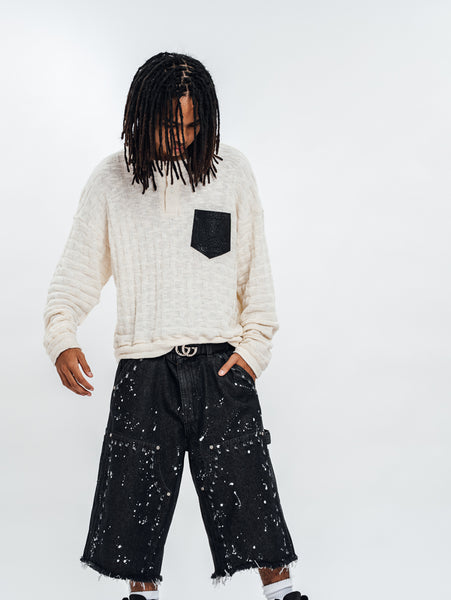 KNITTED HENLEY L/S OFF-WHITE