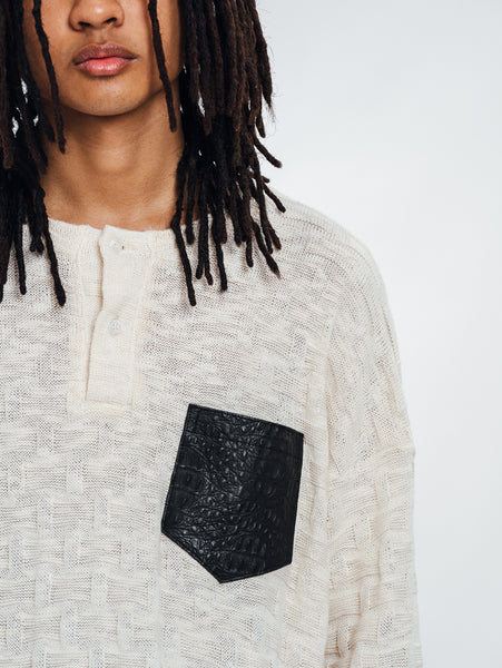 KNITTED HENLEY L/S OFF-WHITE