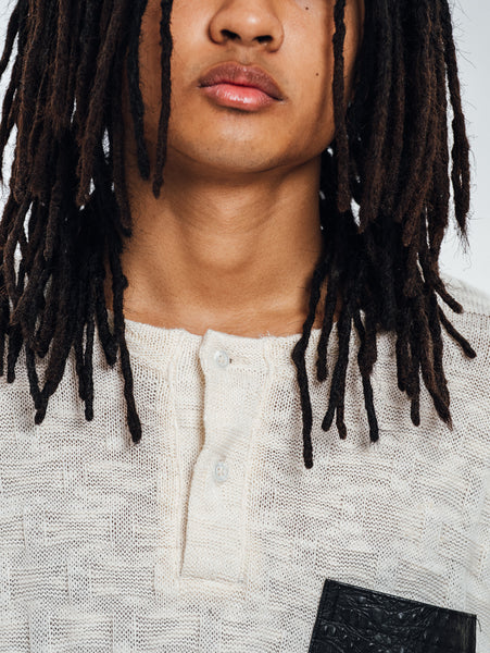 KNITTED HENLEY L/S OFF-WHITE