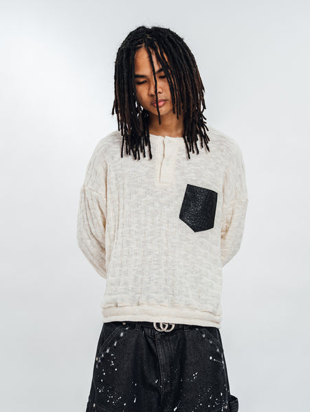 KNITTED HENLEY L/S OFF-WHITE