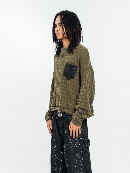 KNITTED HENLEY L/S OLIVE