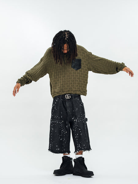 KNITTED HENLEY L/S OLIVE