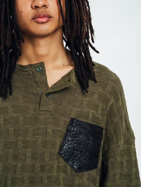 KNITTED HENLEY L/S OLIVE