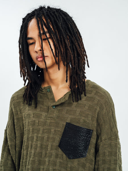KNITTED HENLEY L/S OLIVE