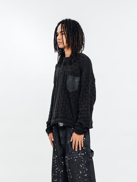 KNITTED HENLEY L/S BLACK