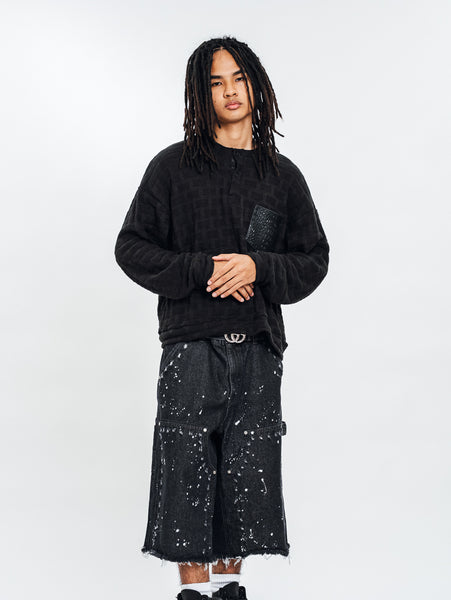 KNITTED HENLEY L/S BLACK