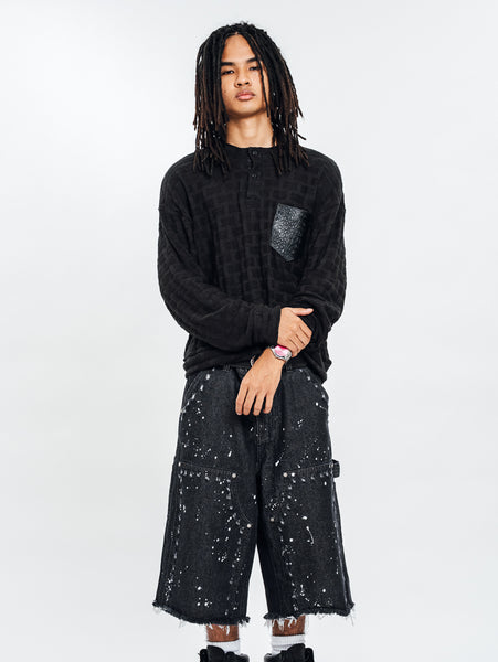 KNITTED HENLEY L/S BLACK