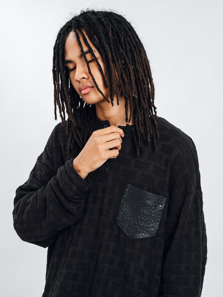 KNITTED HENLEY L/S BLACK