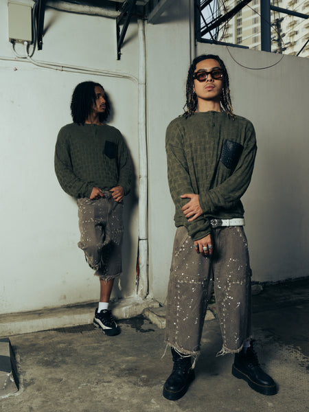 KNITTED HENLEY L/S OLIVE