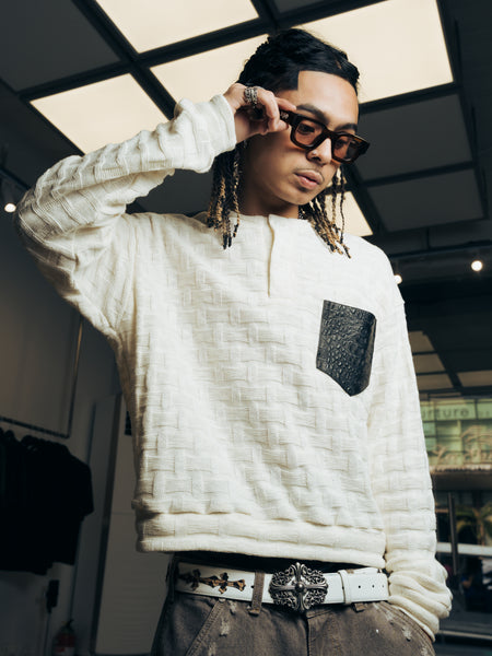 KNITTED HENLEY L/S OFF-WHITE