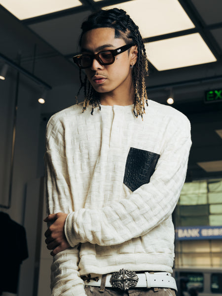KNITTED HENLEY L/S OFF-WHITE