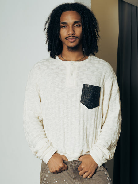 KNITTED HENLEY L/S OFF-WHITE