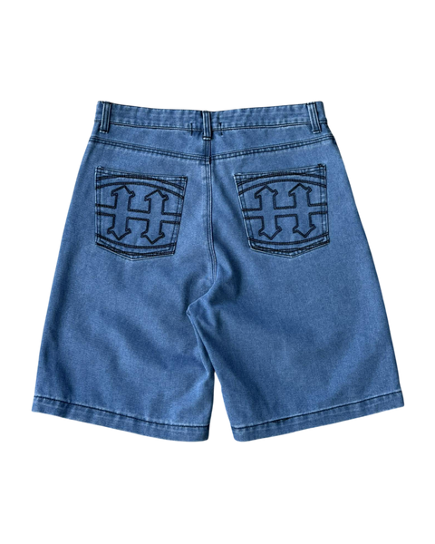 EMBLEM STITCH LIGHT DENIM SHORTS