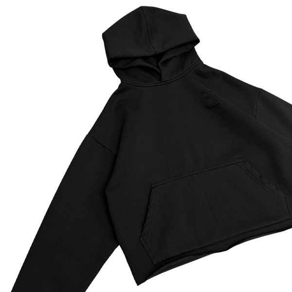 RAW HEM HOODIE BLACK