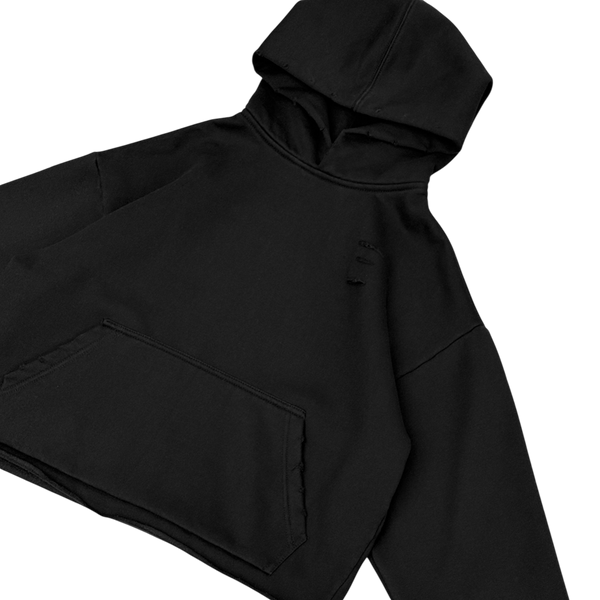 RAW HEM HOODIE BLACK