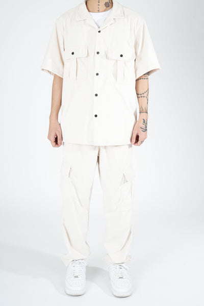 CORDUROY OPEN COLLAR SHIRT IN IVORY