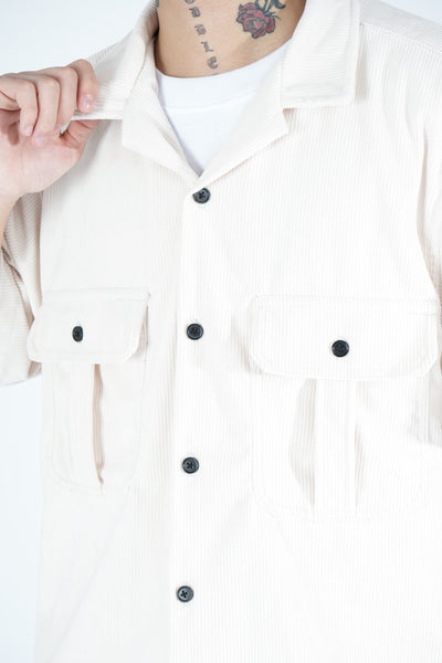 CORDUROY OPEN COLLAR SHIRT IN IVORY