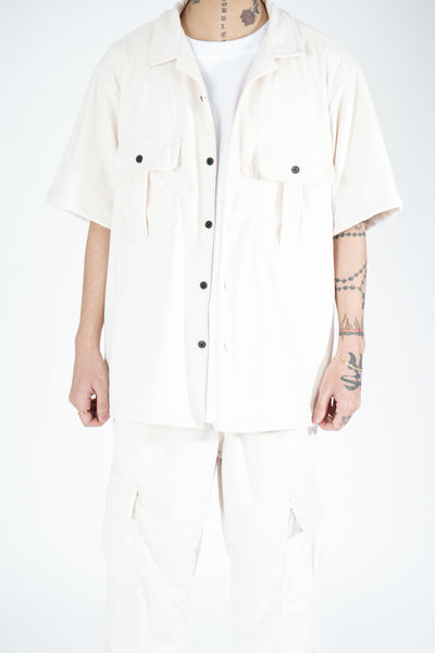CORDUROY OPEN COLLAR SHIRT IN IVORY