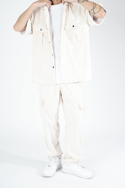 CORDUROY OPEN COLLAR SHIRT IN IVORY