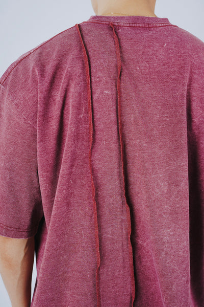 CUT OUT TEE IN OVERDYED MAROON