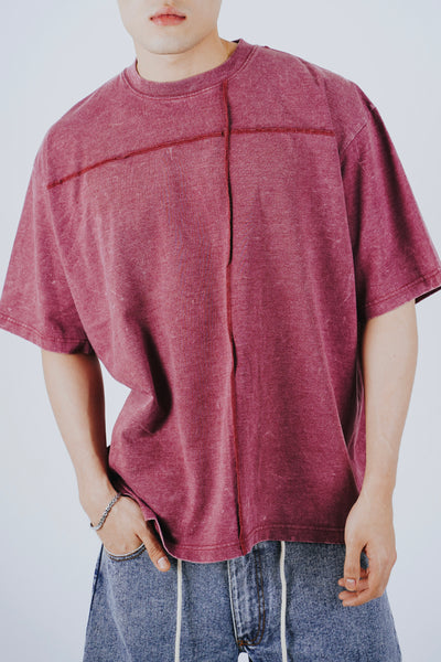 CUT OUT TEE IN OVERDYED MAROON