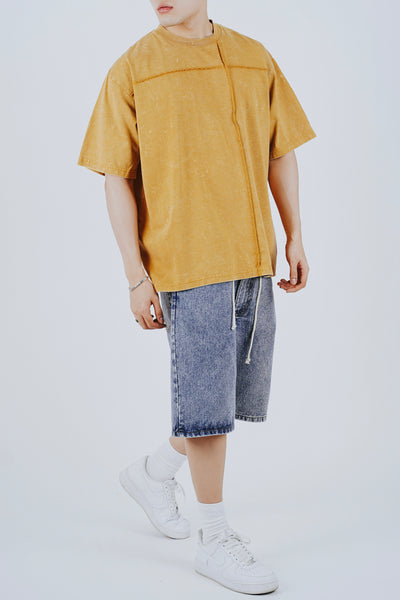 CUT OUT TEE IN OVERDYED MUSTARD